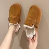 thick-soled plush shoes women's bag head half slippers wear new autumn and winter fashion retro thermal cotton slippers