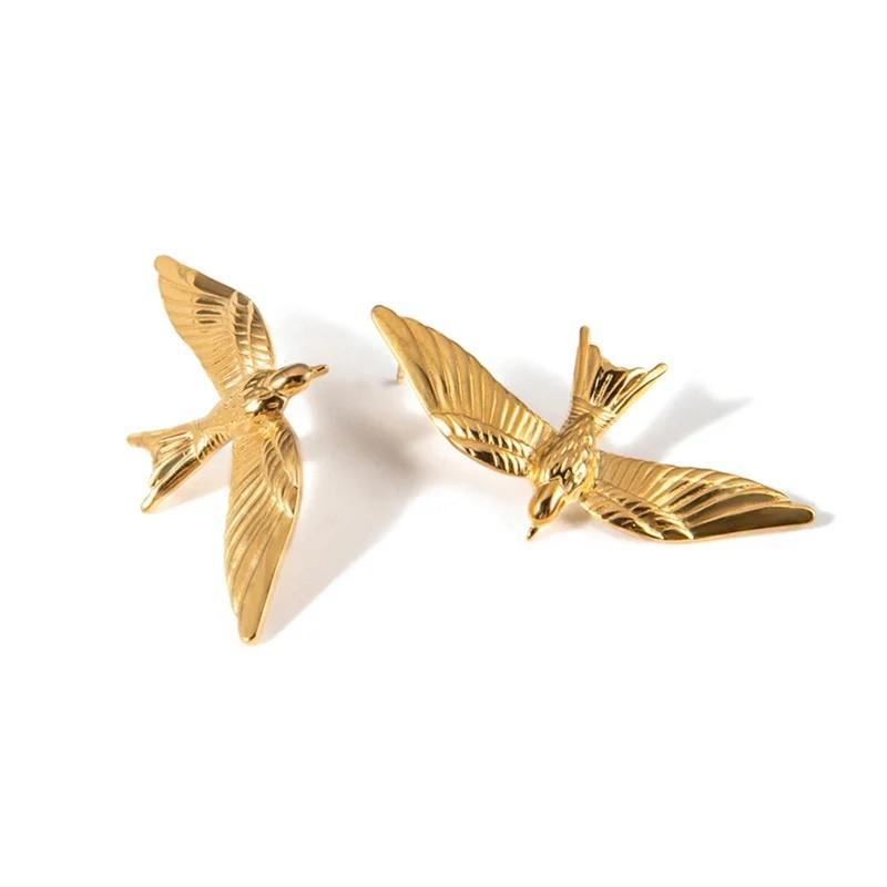 Edelstahl Wasserdicht Charme Textur 18 Karat Vergoldet Mode Friedenstaube Flügel Ohrringe für Damen Schmuck Zubehör Party