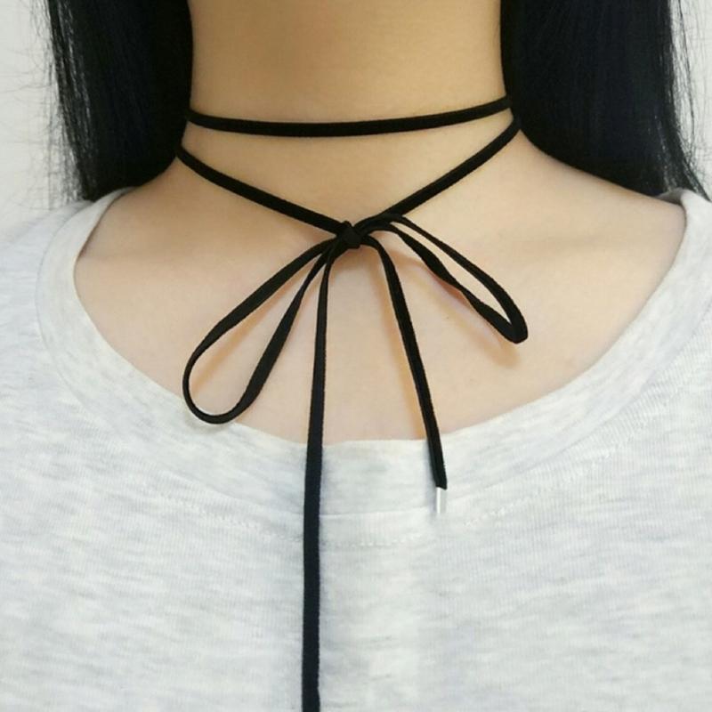 Gotisk Svart Lång Sammet Rosett Halsband för Kvinnor Koreansk Knytbar Berlock Chokers Krage Smycken Gåva för Kvinnor Flickor