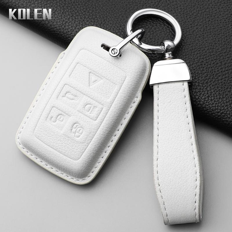 Leather Car Key Case Cover Shell for Land Rover Range Rover Sport Evoque Velar Discovery Jaguar XE XF E-Pace F-Pace XJ Keychain