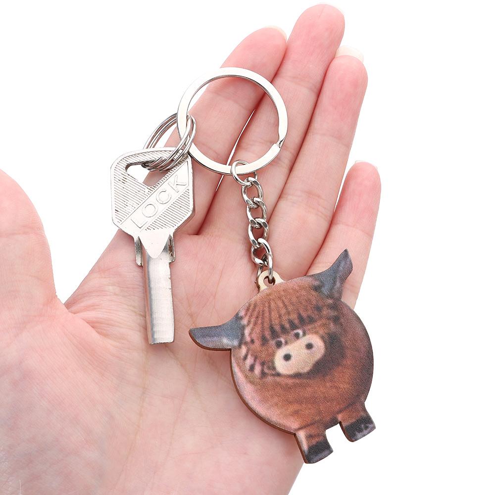 Neue Holzgeschenke Highland-Kuh Deko Schlüsselanhänger Autoschlüssel Schnalle Highland-Kuh Schlüsselanhänger Lustige Highland-Kuh