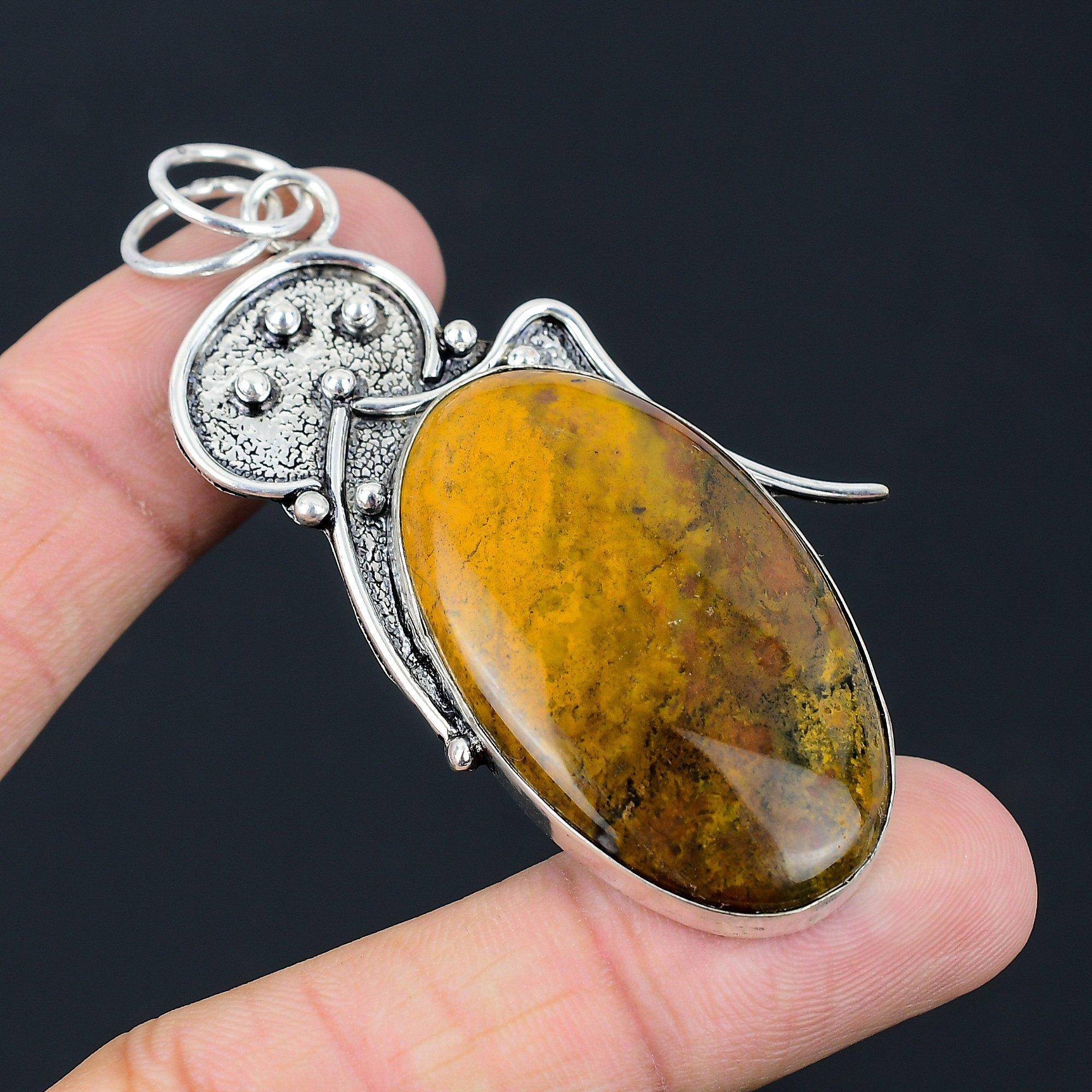Anniversary Gift For Her Natural Seam Agate Gemstone Pendant 925 Sterling Silver