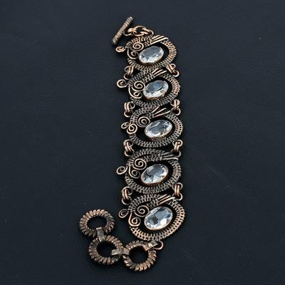 Weißer Topas Edelstein Handgemachtes Armband aus reinem Kupferdraht umwickelt Schmuck für Frauen