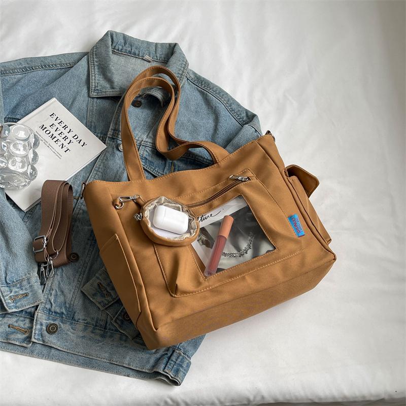 Large Capacity Canvas Bag Women's Transparent Handbag Student's Book Crossbody Tote Bag