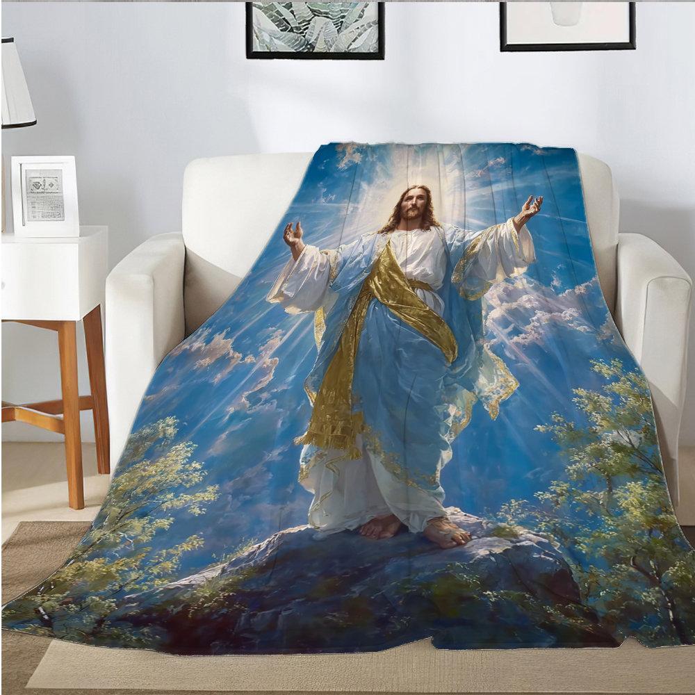 Religiöses Thema Bild von Jesus Flanell bedruckte Decke geeignet für alle Jahreszeiten geeignet für Wohnzimmer Büro Sofa und Reisen