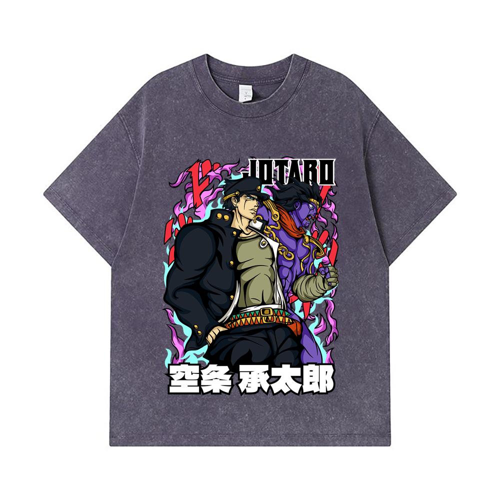 275 GSM Washed T-shirts 100% Cotton Jojo_s Bizzare V2 Jotaro Print Unisex Heavy Cotton T Shirt