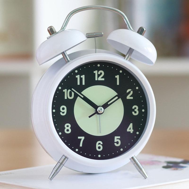 Classical Double Bells Metal Alarm Clock Quiet Nonticking Bright Night Lamp Dials Bedroom Clock for Heavy Sleepers