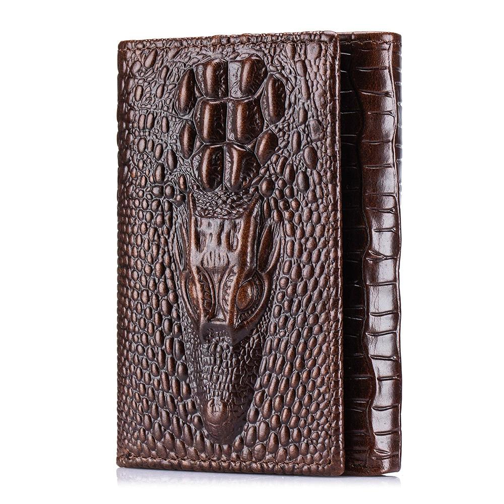 LAOSHIZI Vintage Men's Genuine Leather Crocodile-Embossed Wallet RFID Blocking Multi-Card Slots Photo Insert