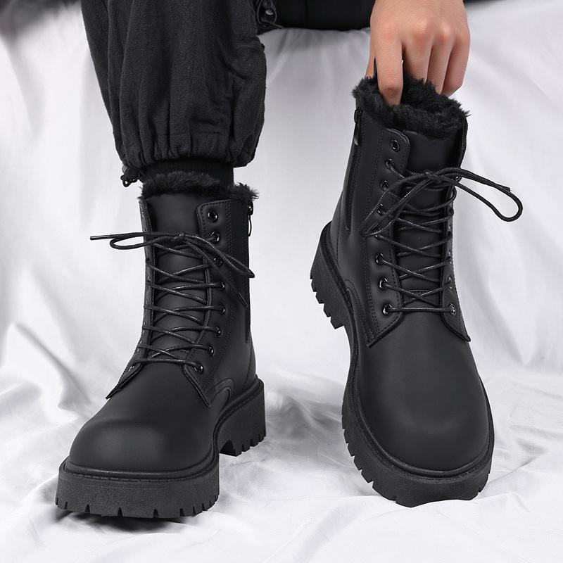 Martin Boots Men's New Spring Black Locomotive Tooling Boots High-top Soft Leather Waterproof Casual Leather Boots