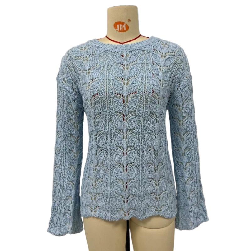 IHUASU Damen Herbst und Winter Strickpullover Einfarbig Häkeln Aushöhlen Pullover O-Ausschnitt Lockerer Pullover