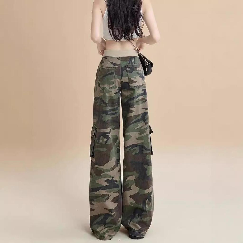 Women's Retro High-Waist Camo Wide-Leg Jeans - Autumn 2024 Loose Cargo Trend