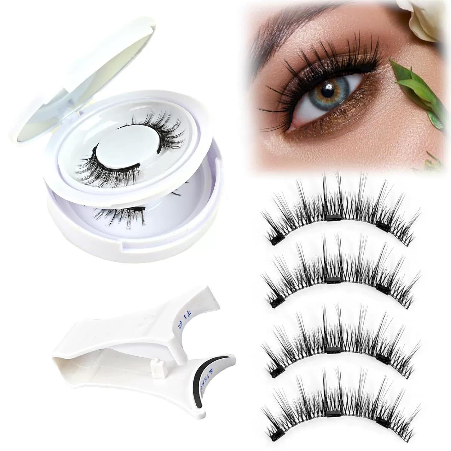 

2-Pair Magnetic Eyelashes Set with Mirror Storage Box & Applicator - Natural Look, Glue-Free, Reusable, and Easy to Apply