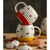 123Arts Ceramic Mug, Ladybug Coffee Mug with Spoon and Lid, Stripe Relief Cup, Water Cup