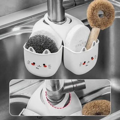 Cute Cat Silicone Faucet Baskets Kitchen Sink Organizer Adorable Sponge Scraper Storage Rack Fits Most Faucets
