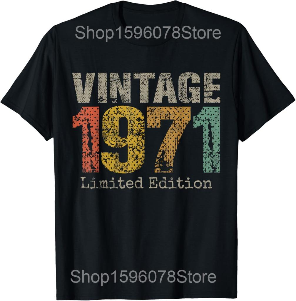 Awesome Since 1971 Birthday Retro T Shirts Men Women Pure Cotton Humor Streetwear Tee Shirt Short Sleeve Unisex Loose Clothing