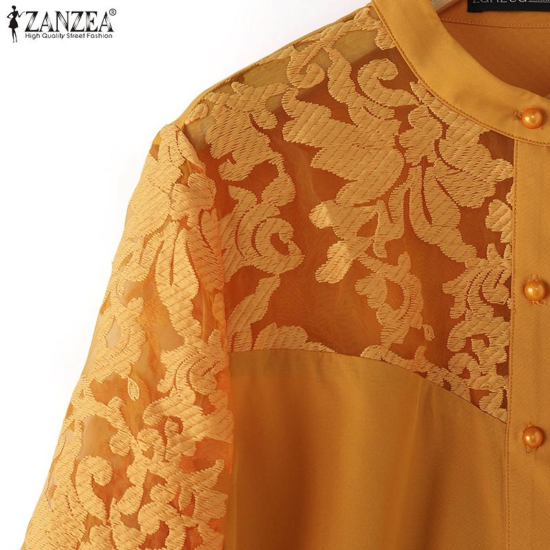 ZANZEA Dámské vintage tričko s dlouhým rukávem a kulatým výstřihem a lucernou