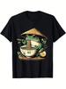 Kawaii Frog Eating Ramen T-Shirt – Cute Neko Japanese Noodles Anime Lovers Graphic Tee for Men Women Unisex Casual Black T-Shirt