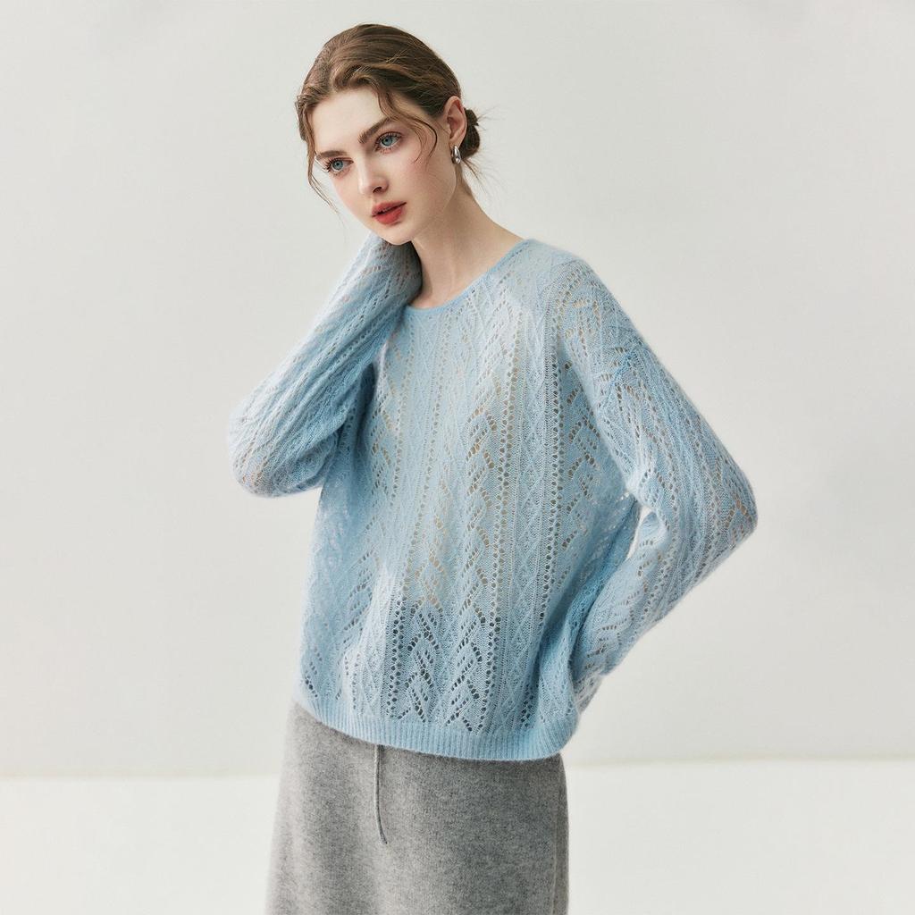 Loose Velvet Cashmere Sweater: 2025 Autumn/Winter Round Neck Hollow Knit Women's Cardigan
