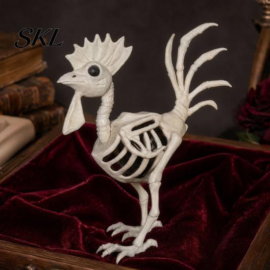 Realistische Tierknochen Halloween Hahnenstatue, Harz Hühnerknochen Figur für Hof Rasen, Lebensgroß Gruselige Außen Garten Dekoration Spukhaus