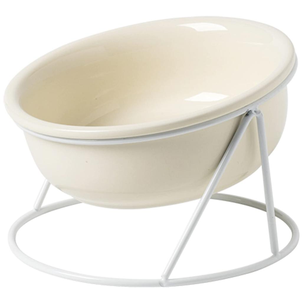 Cat dish ceramic 15-degree incline easy eat protects cervical spine dog food bowl water pet detachable bottle clean plate (beige)