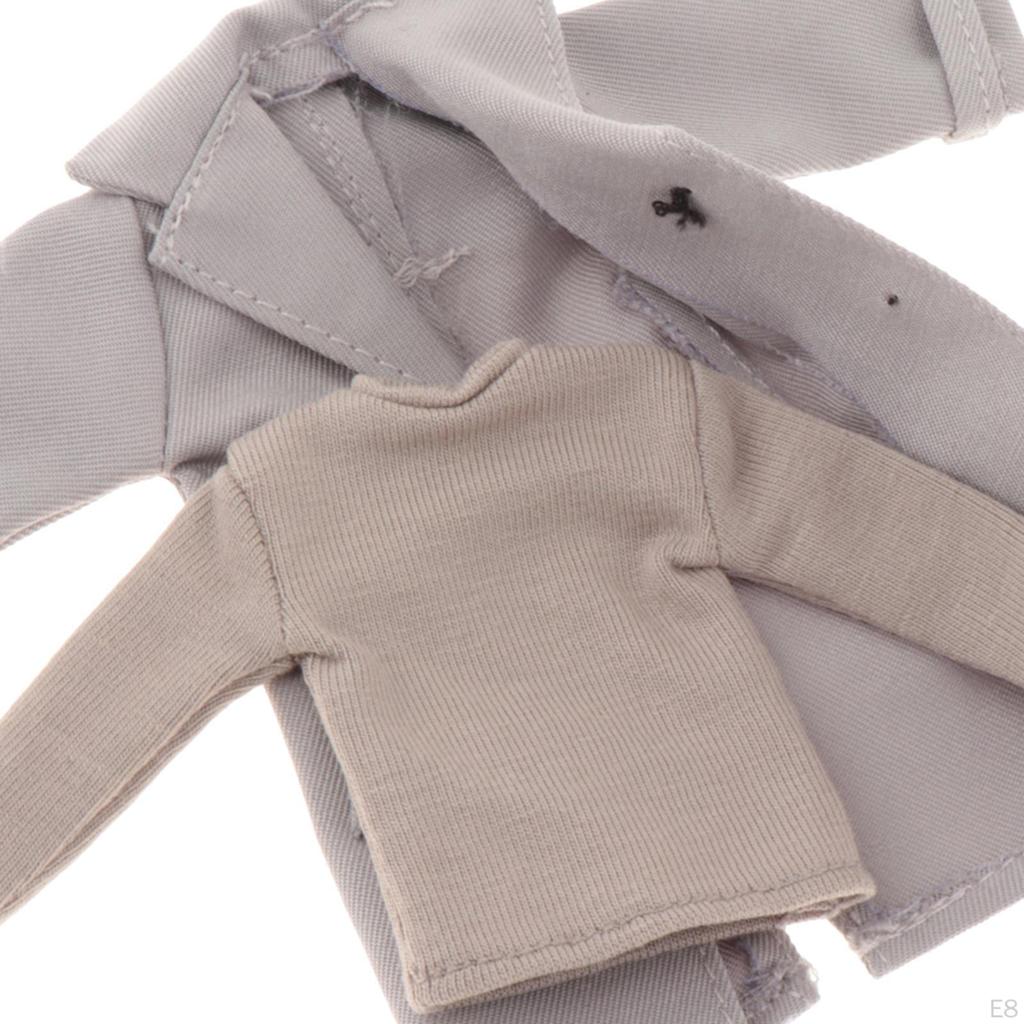 1/12 Male Action Figure Clothes Overcoat Costume Miniature with Long Sleeve Backing Shirt