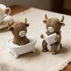 Yousheng Highland Cow Bathroom Figurine Funny Scottish Cattle Sitting On Toilet Statue Resin Calf Bathing Sculpture for Home Kitchen Office Tiered