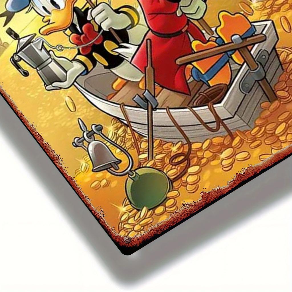 1pc Donald Duck & Scrooge McDuck Treasure Hunt Metal Wall Art - 20.32x30.48 Cm Iron Decorative Plaque with Pre-Drilled Holes, Vi