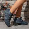 Fashion 2025 autumn lace-up mid-heel ankle boots for women, plus-size export denim British-style pointed-toe shoes