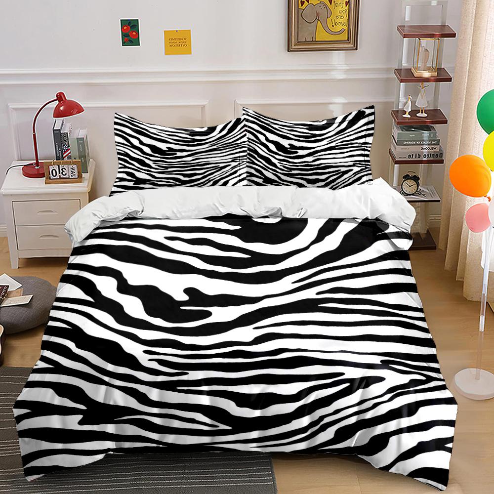 Zebra Striped Black and White Bedding Set Bedding set (1 duvet cover, 2 pillowcases, duvet not included)