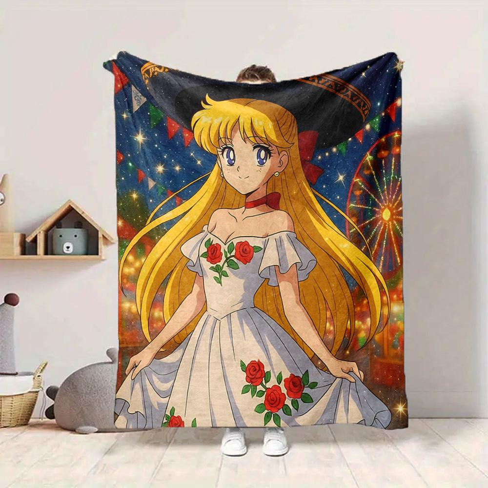 1pc Sailor Moon Flannel Blanket [Cozy Throw Blanket] For Sofa, Bed, Travel, Camping, Livingroom, Office, Couch, Chair, And Bed
