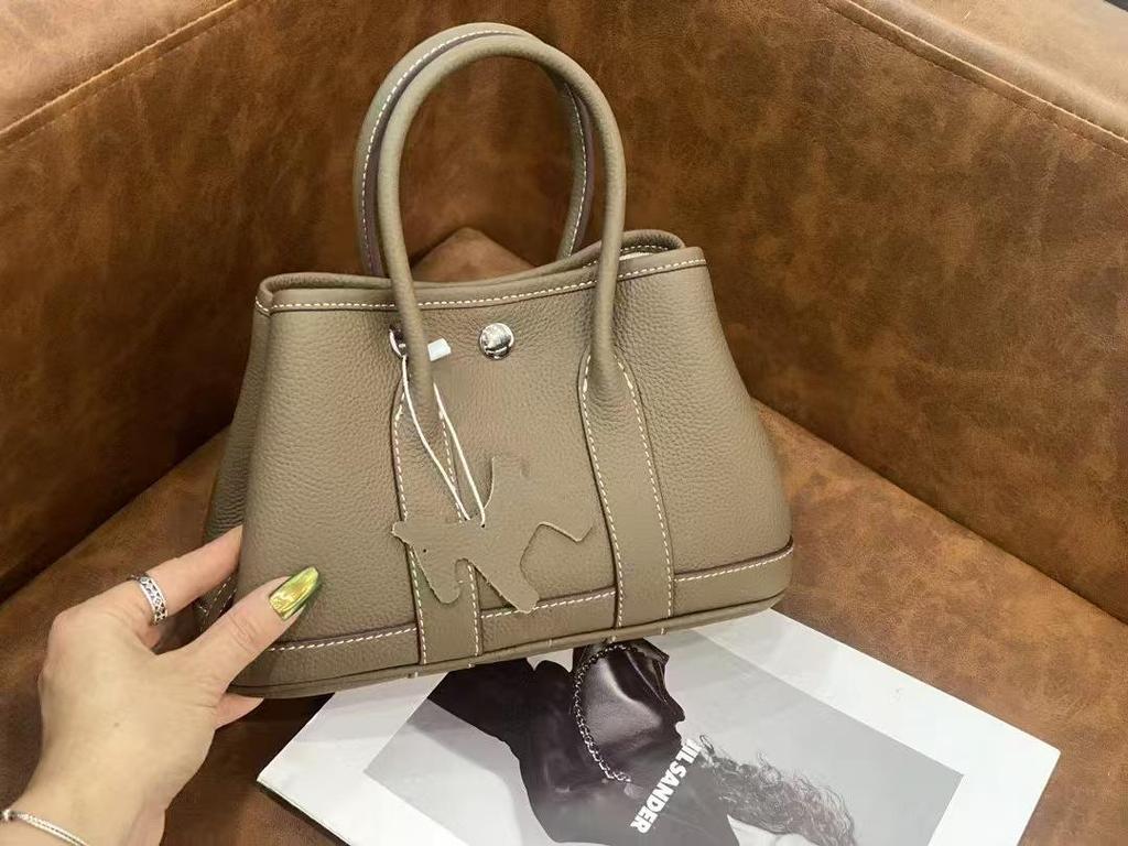 Women's Genuine Cowhide Leather Garden Tote - Large Capacity Bucket Shoulder Bag