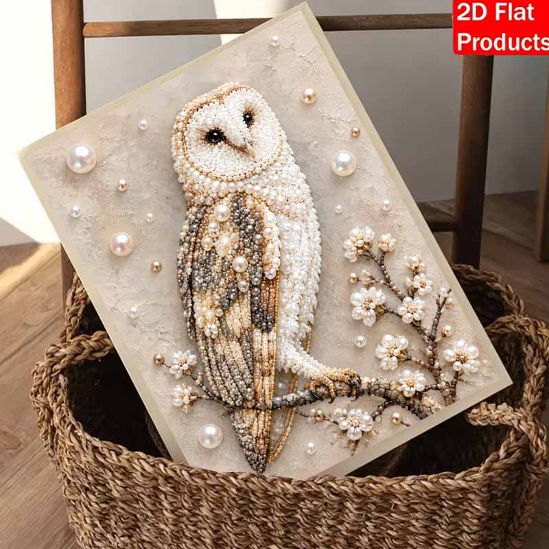 Pearl and Diamond Painting Art Kit DIY Gemstone Beading Craft Kit. Cute Owl Animal Theme. Home Wall Decoration