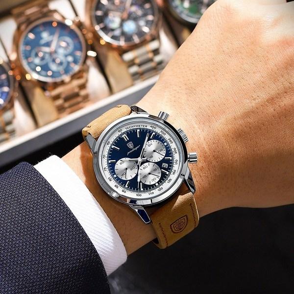 Men's Leather Wrist Watch Multi-Fashion Cowhide Band Chronograph,Korean Popular Watches