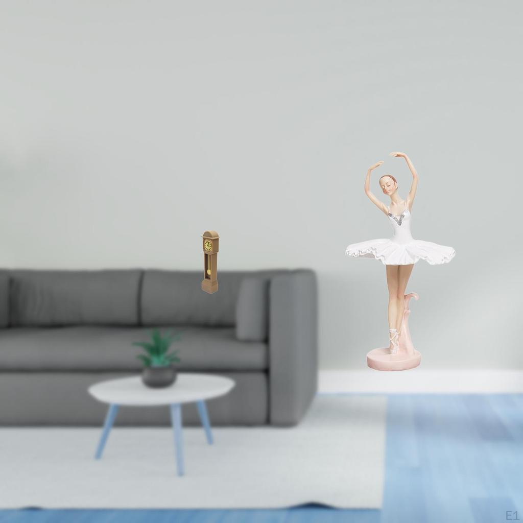 Miniature Grandfather Clock Ballerina Figurine Resin Girl Sculpture 1/12 Scale Toy Model Living Room