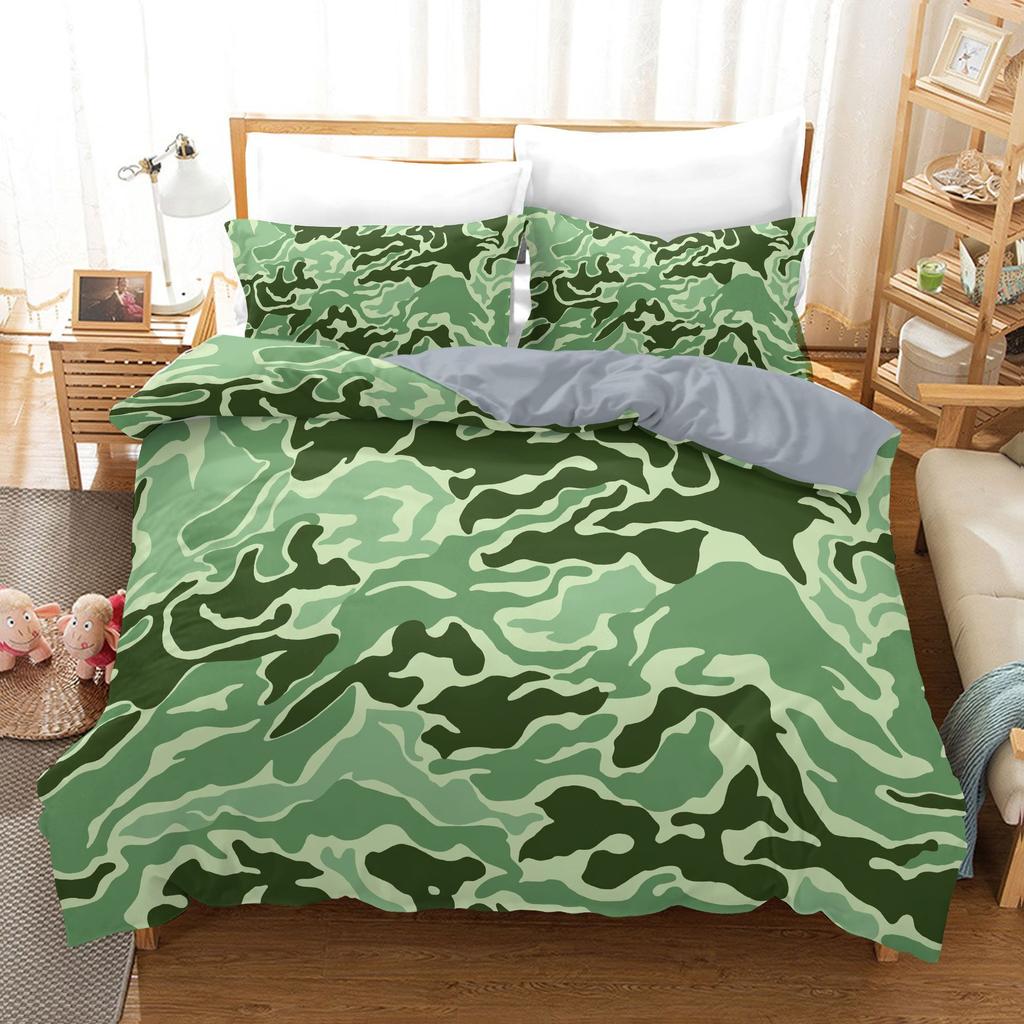 Bedding Home Textiles 3D Digital Printing Three-Piece Military Camouflage Quilt Cover Pillowcase