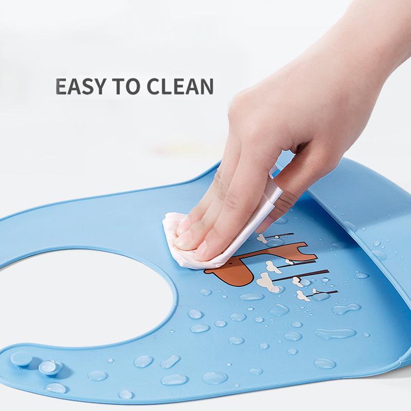 Cute Waterproof Soft Silicone Baby Bibs Solid Color Cartoon Print Baby Feeding Stuff Kids Girl Boy Adjustable Children Bib