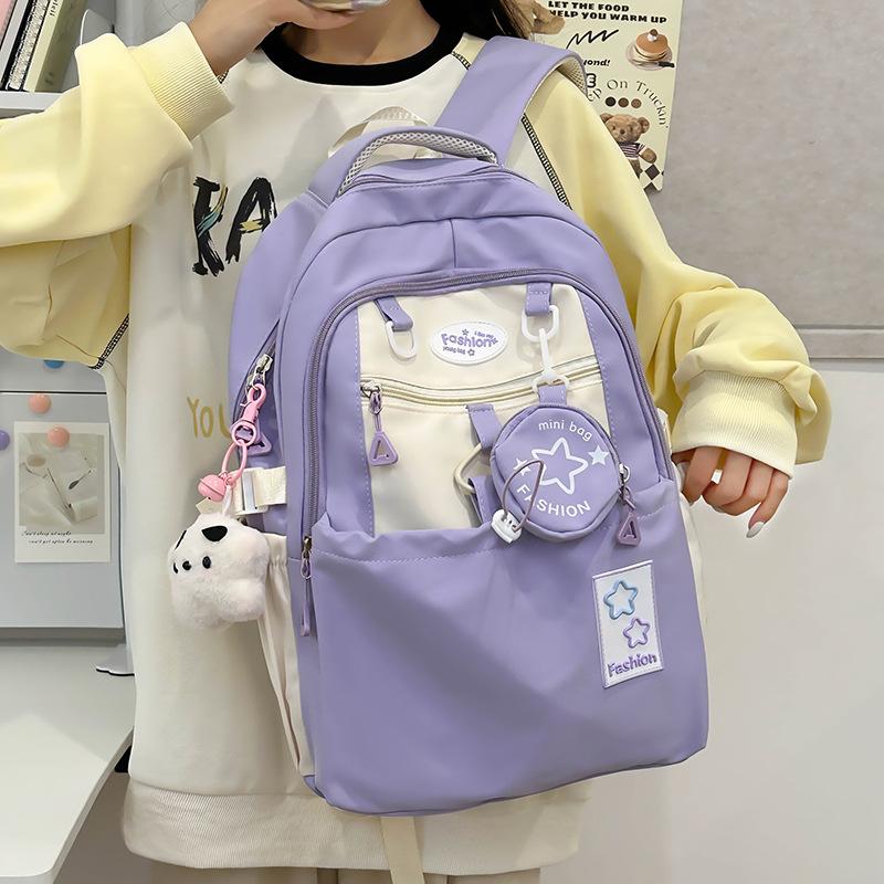 Cute girl contrasting color mini backpack female dopamine star trumpet backpack junior high school bag