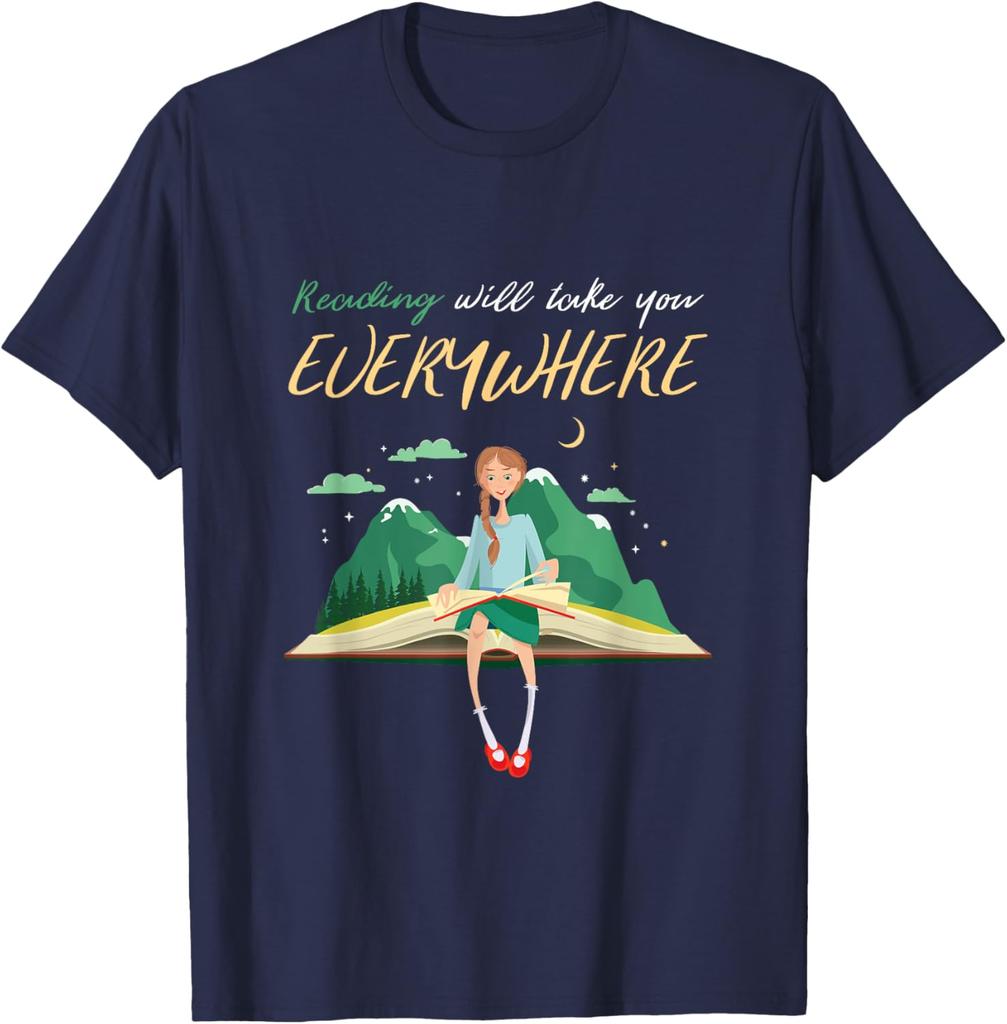 Reading Will Take You Everywhere Girl Graphic Tee Casual Cotton Short Sleeve TShirt