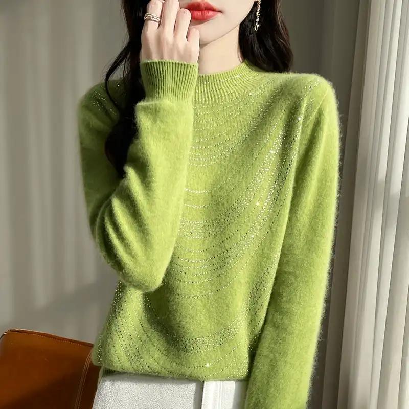 Pullover für Damen Herbst Winter Verdickter Pullover Warm Gestrickt Gestreift Rundhals Basisschicht Dehnbar Langarm Oversize Jumper Oberteile