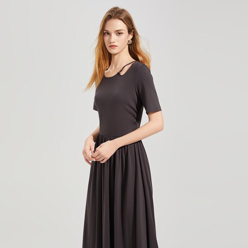 TATU Women's A-line Knit Short Sleeve Midi Dress