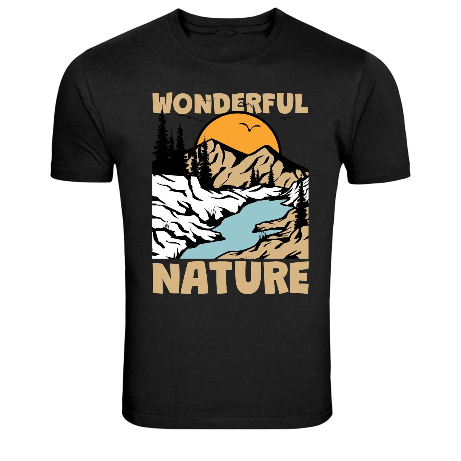 Wonderful Nature Mountains River Sunset Graphic T Shirt L