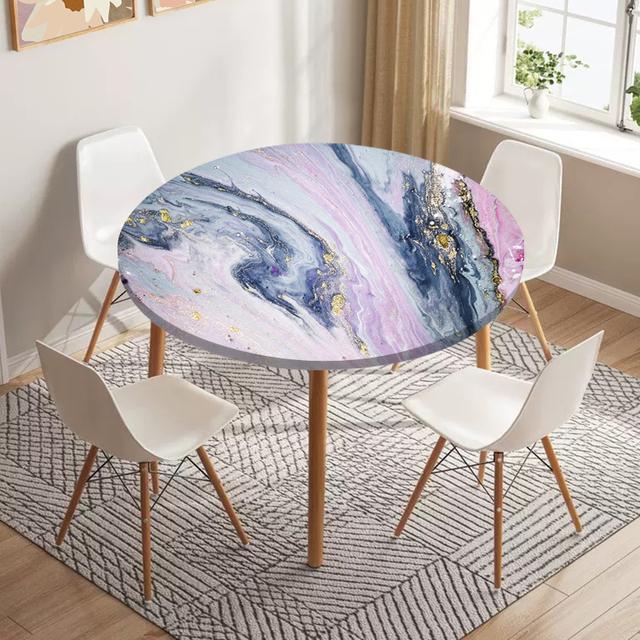 Marble Round Tablecloth Waterproof Elastic Dining Table Decoration Accessories Classic Style Home Kitchen Dining Room Decoration