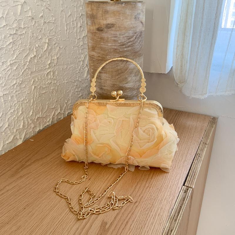 2026 Newest Summer Sweet Rose Flower Evening Chain Bag Banquet Handbag Cheongsam Evening Dress Artistic Crossbody Bags