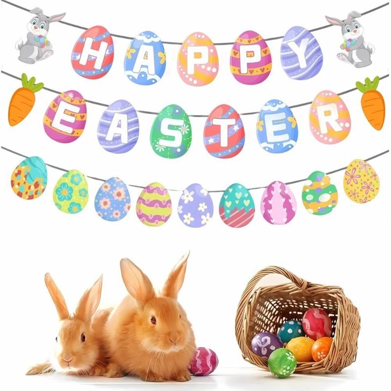 Easters Eggs Letter Garlands Hanging Banners for Home School and Event Decoration Store Window Display Accessories