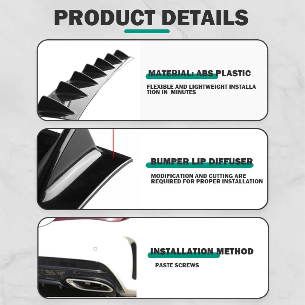 Car After ABS Plastic 7-Head Universal Black/Charcoal Grain 7 Fin Shark Fin Style Rear Bumper Lip Chassis Diffuser Spoiler