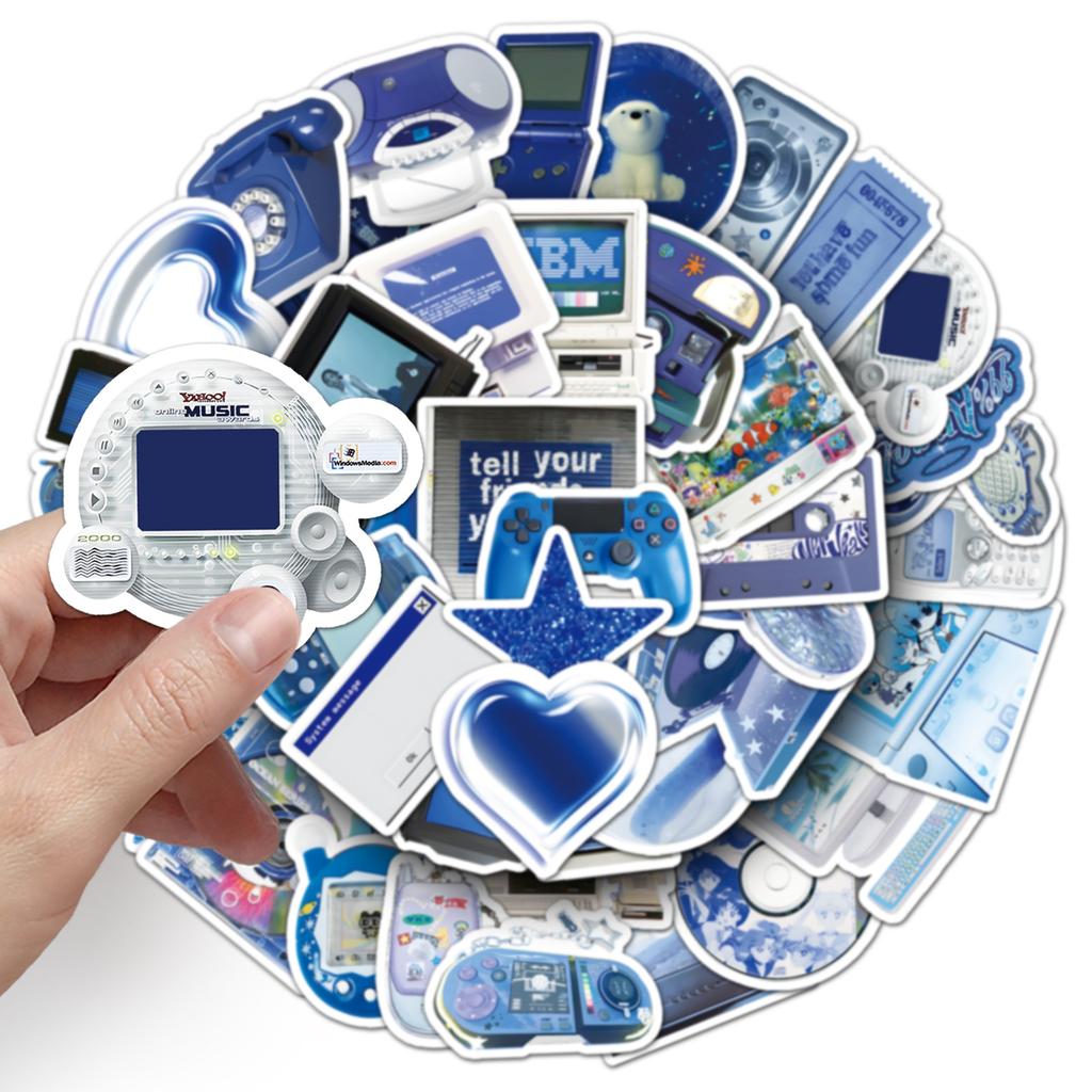 50 Blue Y2K Digital Graffiti Stickers Ins Style Retro Creative Decorative Mobile Phone Case Tablet Notebook Stickers