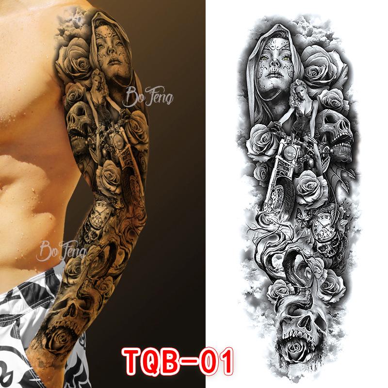 Waterproof Full Arm Floral Tattoo Stickers - Cross-Border Design for Europe & America