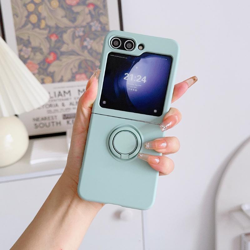 Luxury Solid Color Liquid Silicone 360°Rotating Ring Holder Folding Phone Case For Samsung Galaxy Z Flip 6 5 4 3 Soft Back Cover