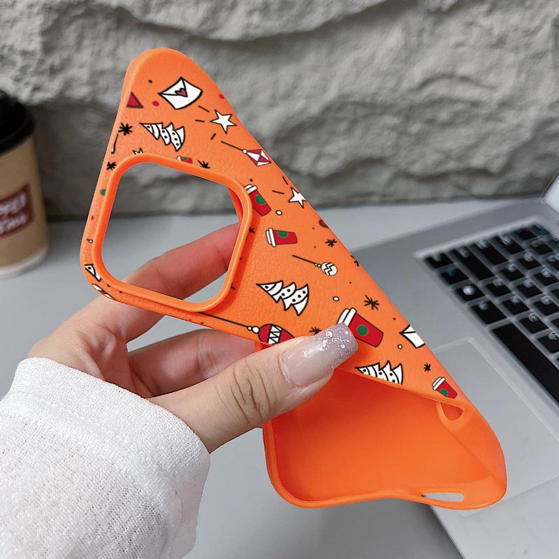 Full-Coverage Christmas Pattern iPhone Case for iPhone 17 16 15 14 Fro Max 13 Air - Festive Shockproof TPU Cover with PU Leather Texture