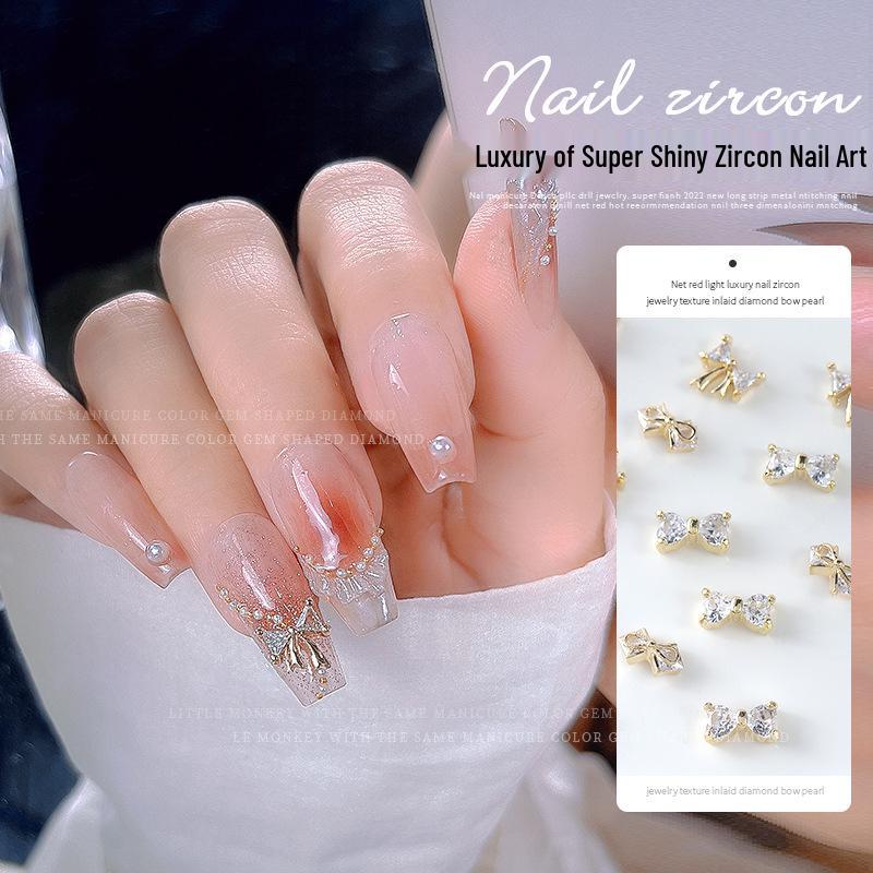 

Luxury Rhinestone Bow Pearl Nail Art Decorations with Zircon Texture